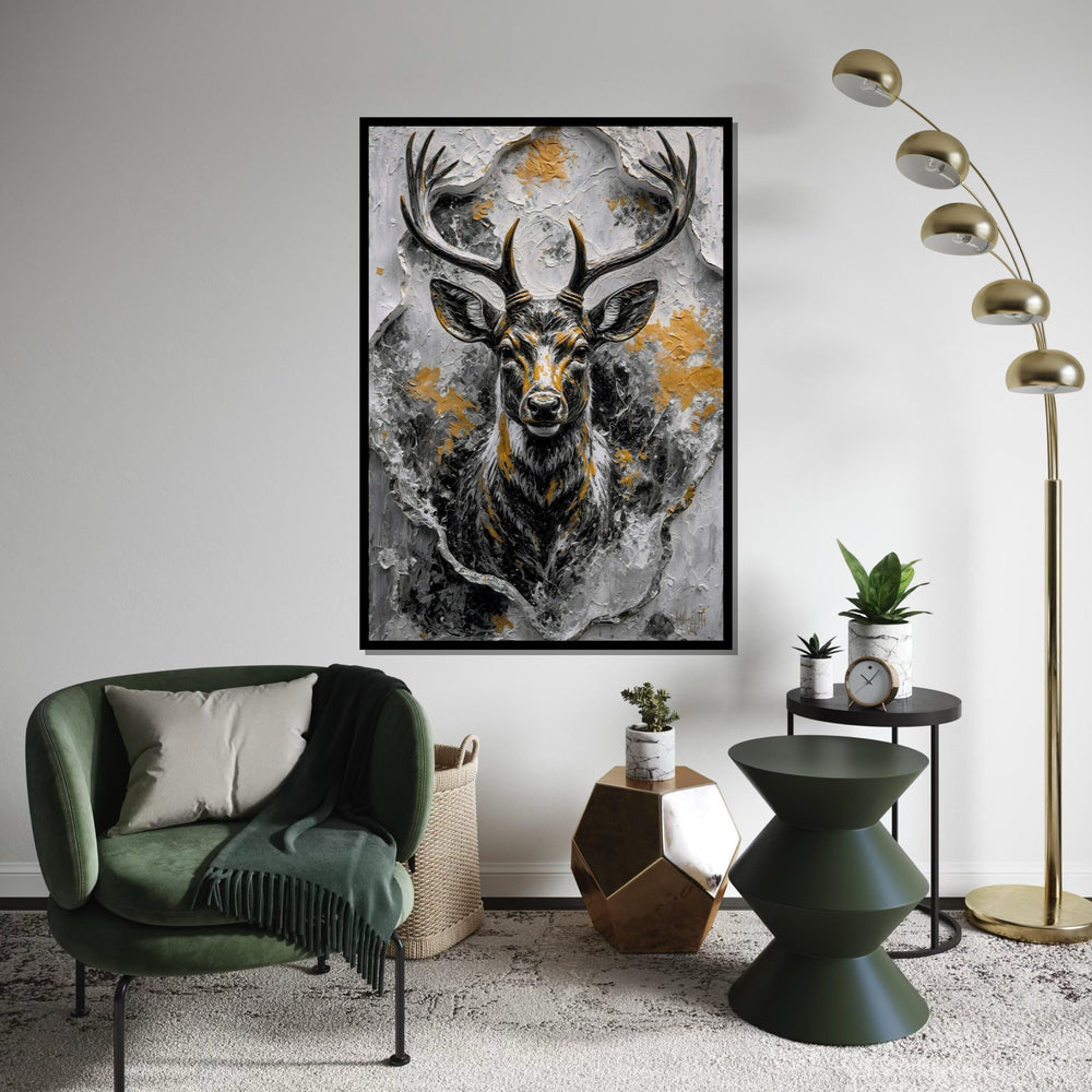 Majestic Stag Canvas, Wild Deer Wall Art, Textured Stag Print, Animals Poster, Wall Art Canvas Design, Ready to Hang Decoration