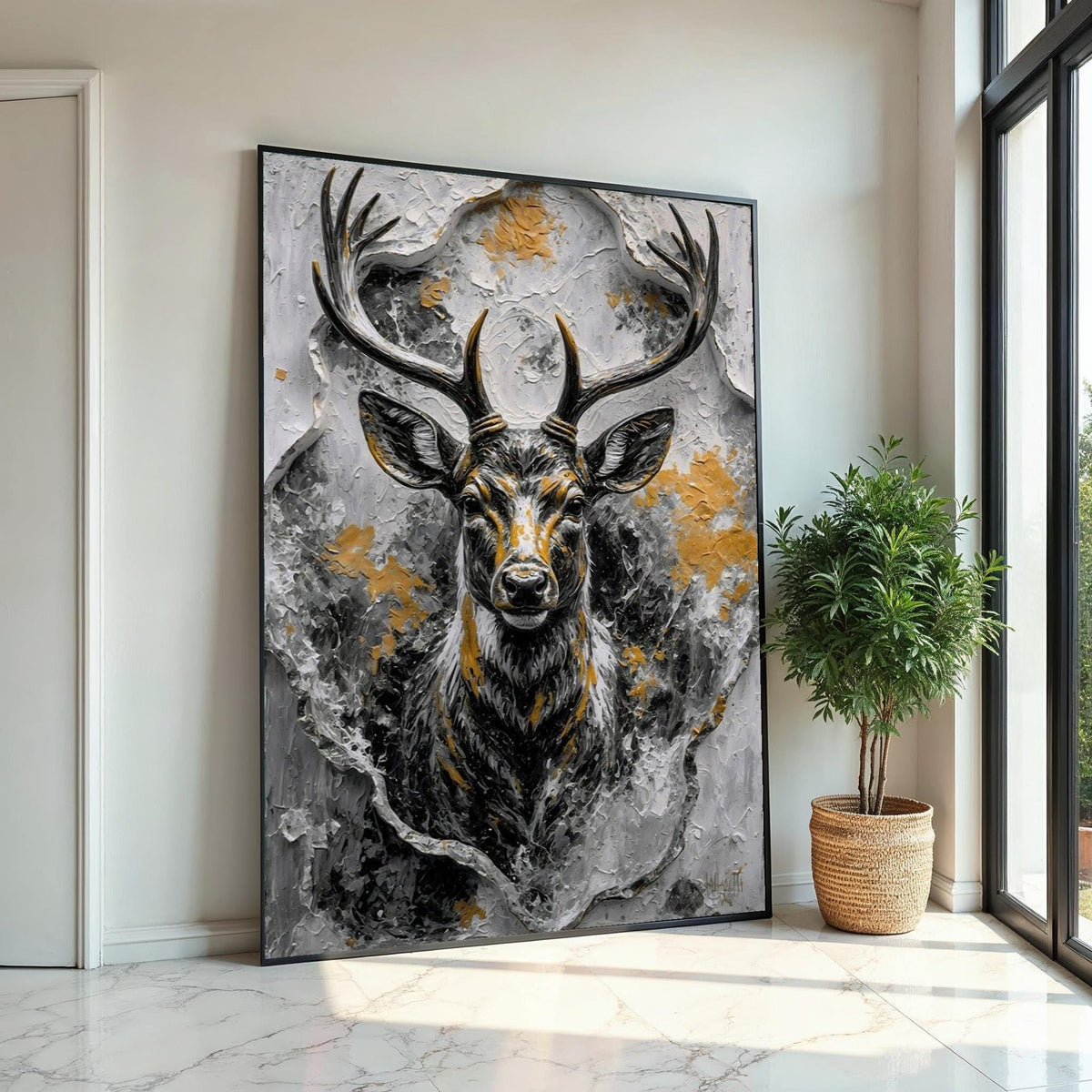 Majestic Stag Canvas, Wild Deer Wall Art, Textured Stag Print, Animals Poster, Wall Art Canvas Design, Ready to Hang Decoration