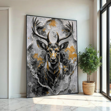 Majestic Stag Canvas, Wild Deer Wall Art, Textured Stag Print, Animals Poster, Wall Art Canvas Design, Ready to Hang Decoration
