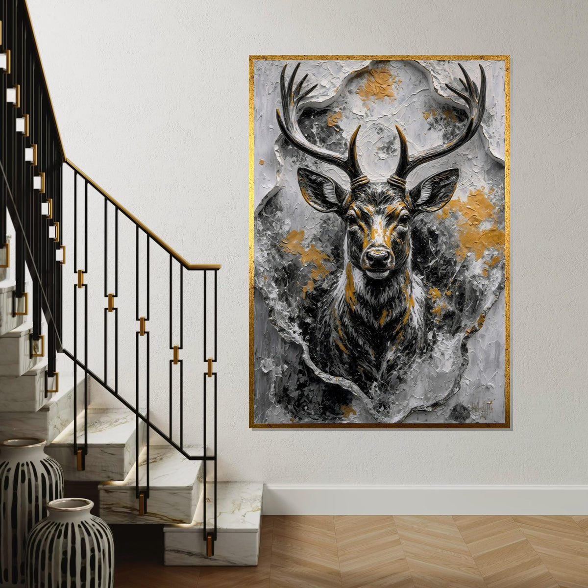 Majestic Stag Canvas, Wild Deer Wall Art, Textured Stag Print, Animals Poster, Wall Art Canvas Design, Ready to Hang Decoration