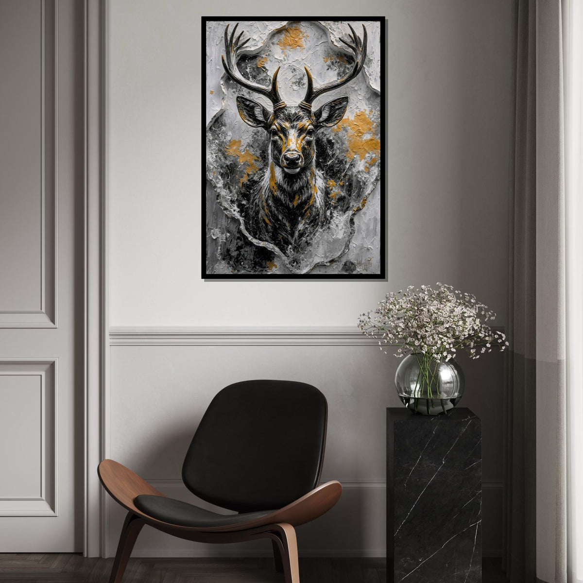 Majestic Stag Canvas, Wild Deer Wall Art, Textured Stag Print, Animals Poster, Wall Art Canvas Design, Ready to Hang Decoration