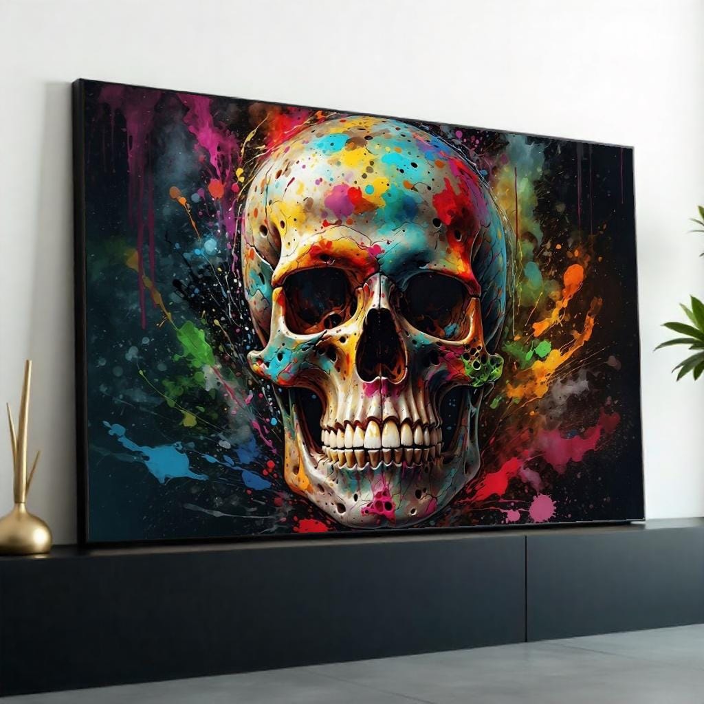 Colorful Skull Art, Multicolor Skull Canvas, Abstract Skull Poster, Wall Art Canvas Design, Ready to Hang Decoration