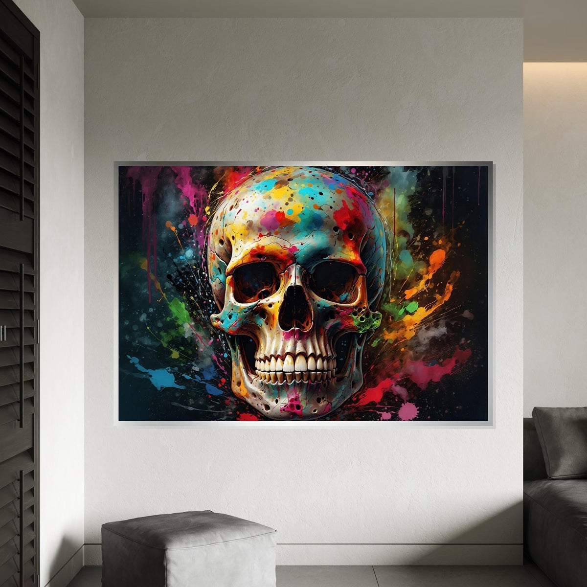 Colorful Skull Art, Multicolor Skull Canvas, Abstract Skull Poster, Wall Art Canvas Design, Ready to Hang Decoration