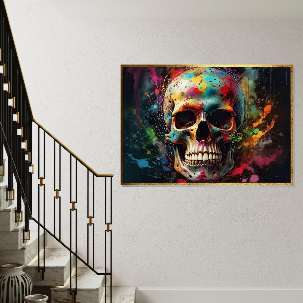 Colorful Skull Art, Multicolor Skull Canvas, Abstract Skull Poster, Wall Art Canvas Design, Ready to Hang Decoration