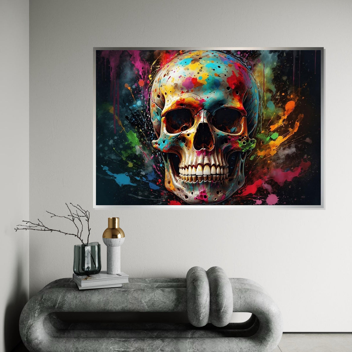 Colorful Skull Art, Multicolor Skull Canvas, Abstract Skull Poster, Wall Art Canvas Design, Ready to Hang Decoration