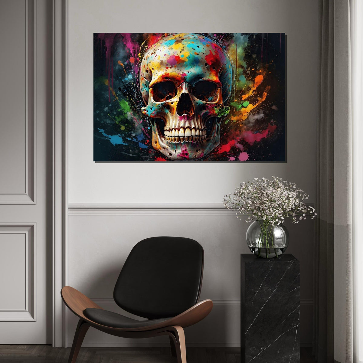 Colorful Skull Art, Multicolor Skull Canvas, Abstract Skull Poster, Wall Art Canvas Design, Ready to Hang Decoration