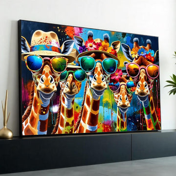 Colorful Giraffes, Giraffes in Sunglasses Canvas, Animal Wall Art, Multicolor Print, Wall Art Canvas Design, Ready to Hang Decoration
