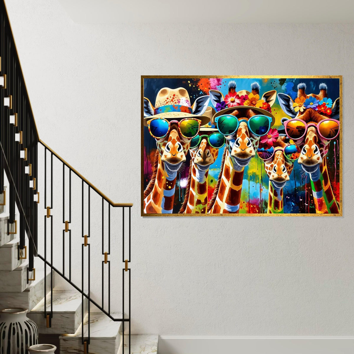 Colorful Giraffes, Giraffes in Sunglasses Canvas, Animal Wall Art, Multicolor Print, Wall Art Canvas Design, Ready to Hang Decoration