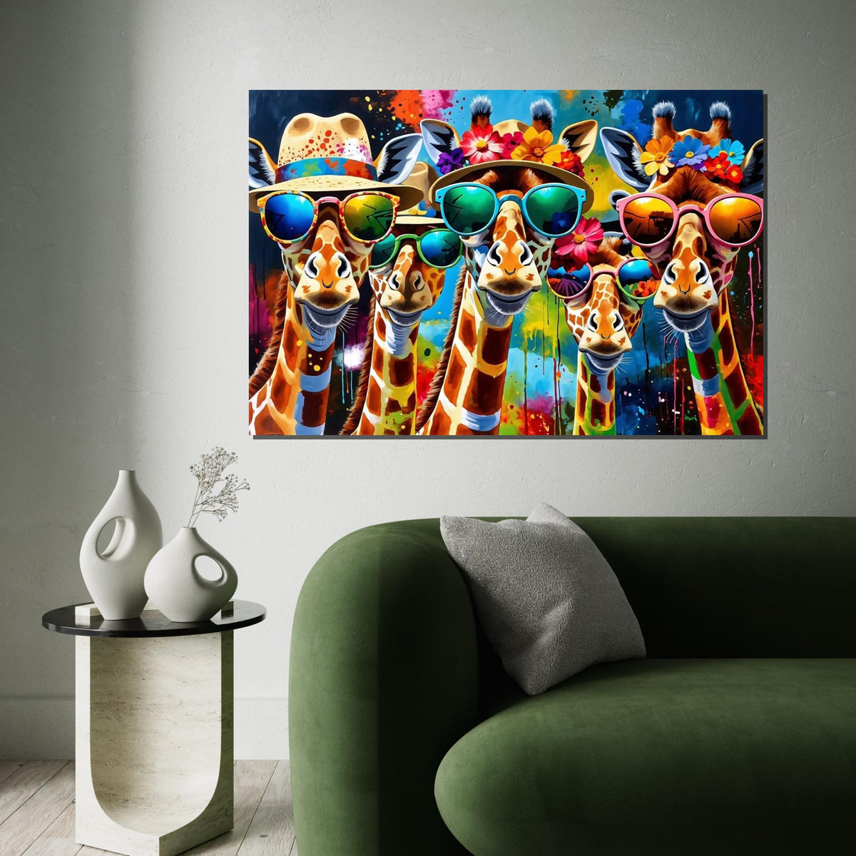 Colorful Giraffes, Giraffes in Sunglasses Canvas, Animal Wall Art, Multicolor Print, Wall Art Canvas Design, Ready to Hang Decoration