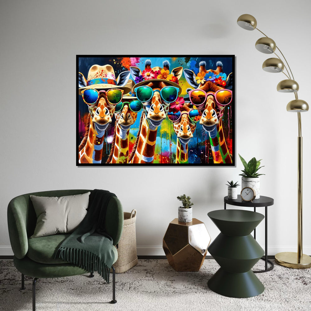 Colorful Giraffes, Giraffes in Sunglasses Canvas, Animal Wall Art, Multicolor Print, Wall Art Canvas Design, Ready to Hang Decoration