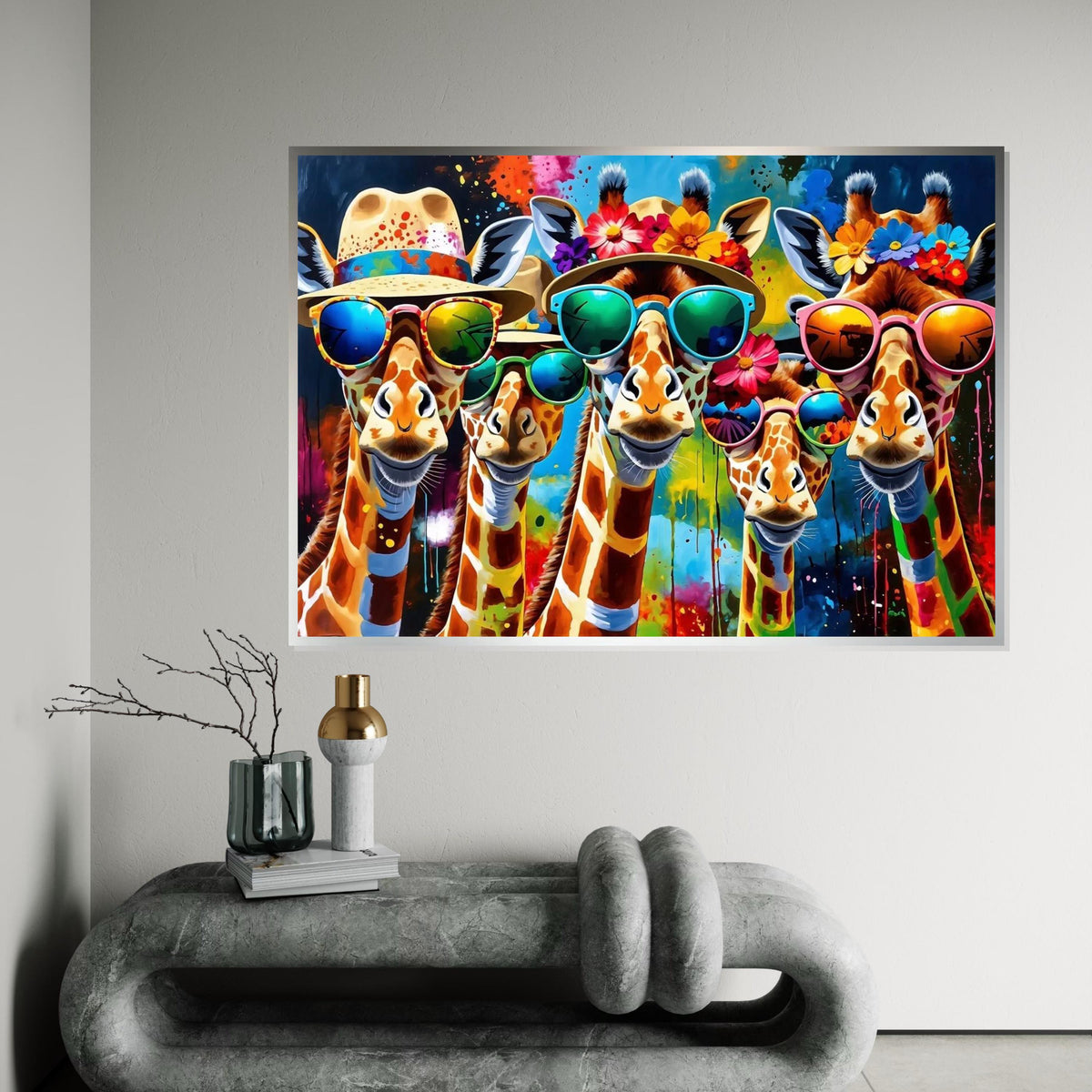 Colorful Giraffes, Giraffes in Sunglasses Canvas, Animal Wall Art, Multicolor Print, Wall Art Canvas Design, Ready to Hang Decoration