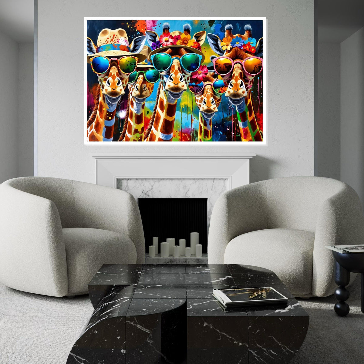 Colorful Giraffes, Giraffes in Sunglasses Canvas, Animal Wall Art, Multicolor Print, Wall Art Canvas Design, Ready to Hang Decoration