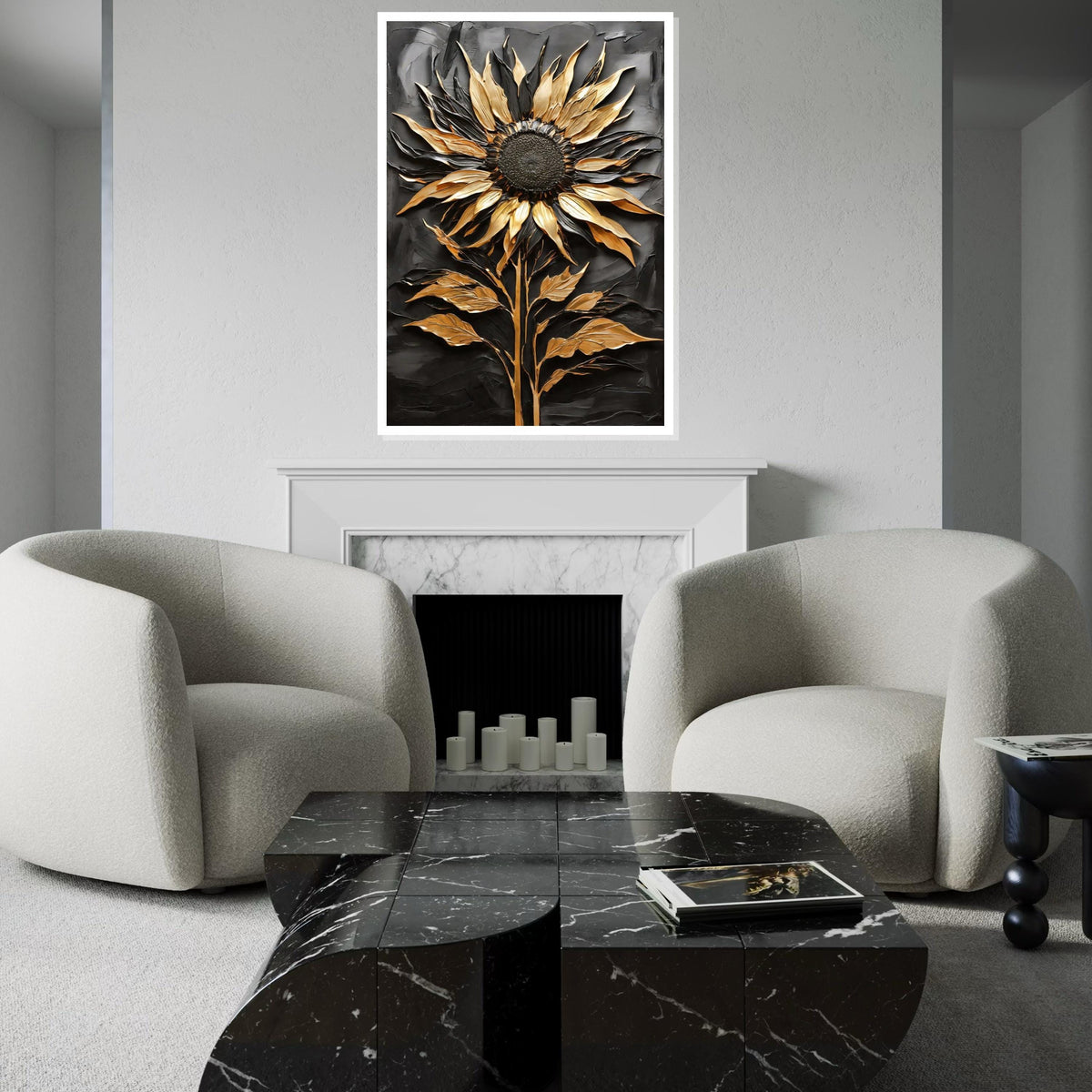Golden Sunflower Canvas, Metallic Art, Sunflower Wall Print, 3D Wall Art Canvas Design, Ready to Hang Decoration, Flower Art