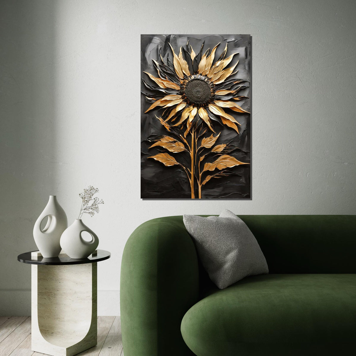 Golden Sunflower Canvas, Metallic Art, Sunflower Wall Print, 3D Wall Art Canvas Design, Ready to Hang Decoration, Flower Art