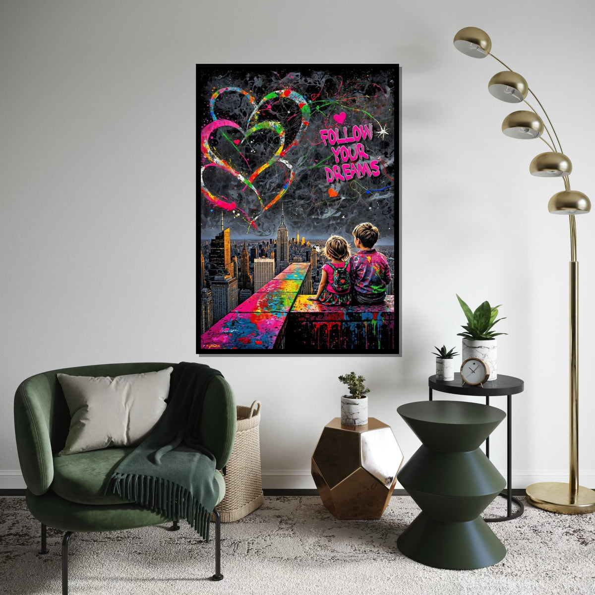 Follow Your Dreams Canvas, Colorful Skyline Poster, Inspirational Art, Wall Art Canvas Design, Ready To Hang Decoration