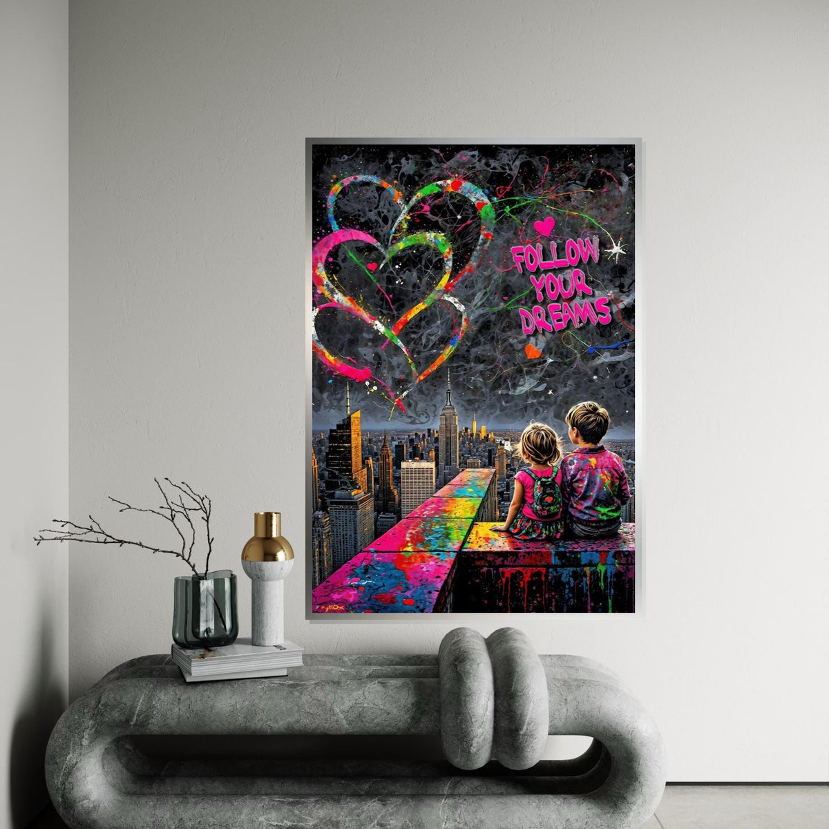 Follow Your Dreams Canvas, Colorful Skyline Poster, Inspirational Art, Wall Art Canvas Design, Ready To Hang Decoration