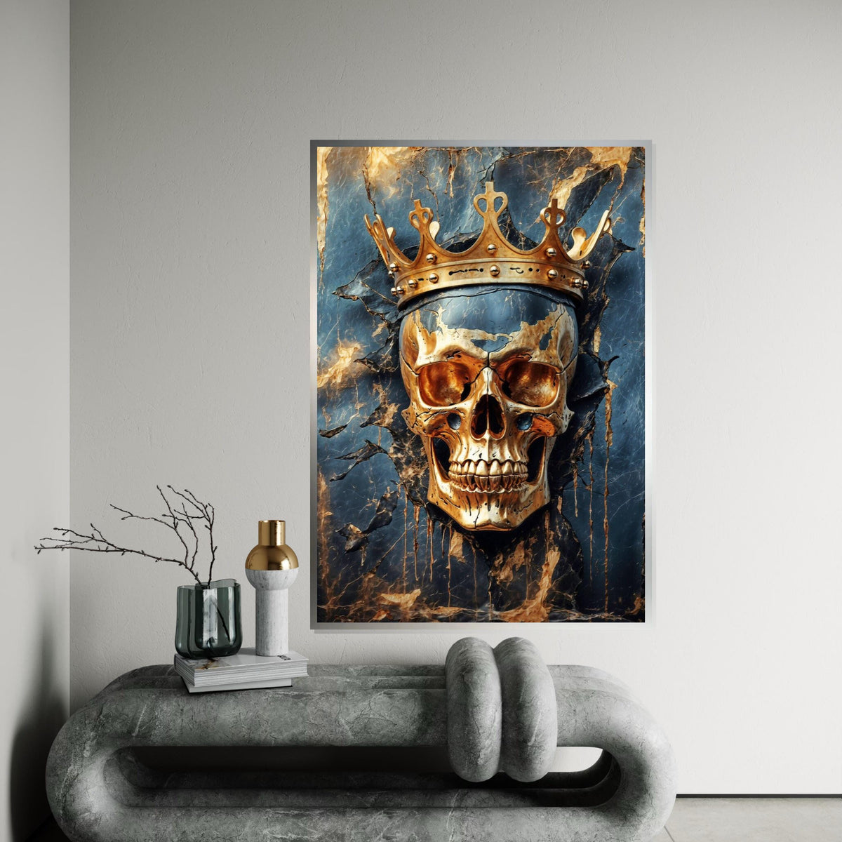 Royal Skull Canvas, Golden Crown Skull Art, Gothic Wall Art Canvas Design, Skulls Poster, Decorative Canvas, Ready to Hang Decoration