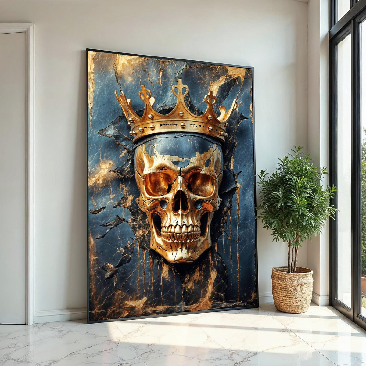 Royal Skull Canvas, Golden Crown Skull Art, Gothic Wall Art Canvas Design, Skulls Poster, Decorative Canvas, Ready to Hang Decoration