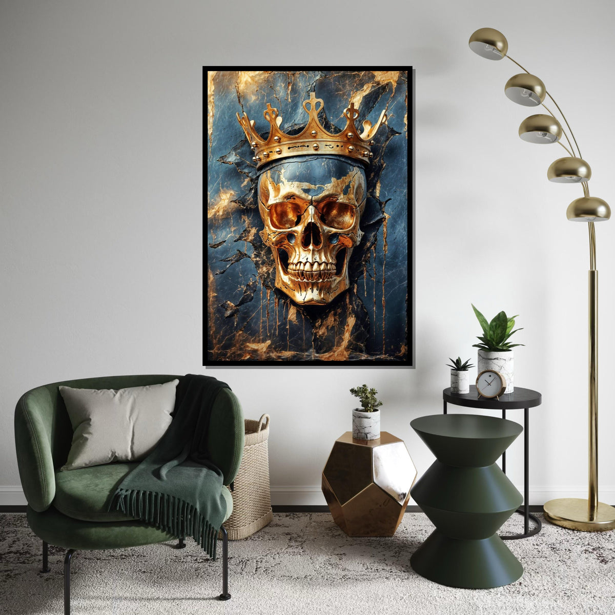 Royal Skull Canvas, Golden Crown Skull Art, Gothic Wall Art Canvas Design, Skulls Poster, Decorative Canvas, Ready to Hang Decoration