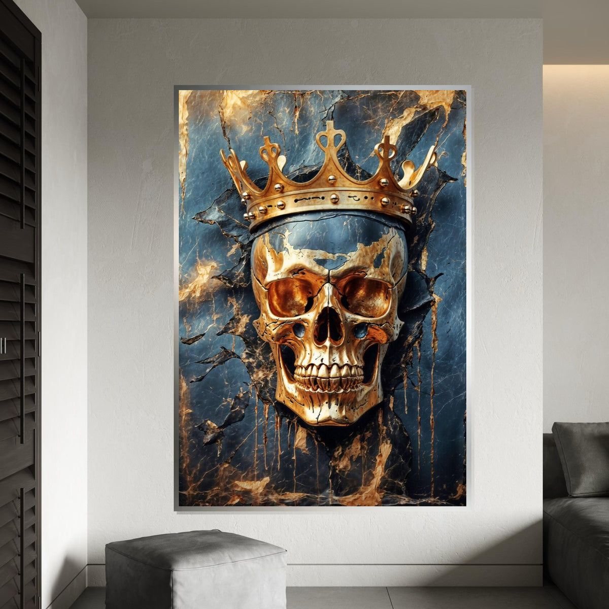Royal Skull Canvas, Golden Crown Skull Art, Gothic Wall Art Canvas Design, Skulls Poster, Decorative Canvas, Ready to Hang Decoration
