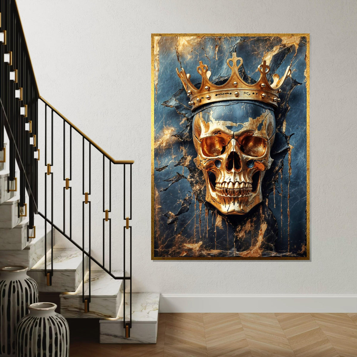 Royal Skull Canvas, Golden Crown Skull Art, Gothic Wall Art Canvas Design, Skulls Poster, Decorative Canvas, Ready to Hang Decoration