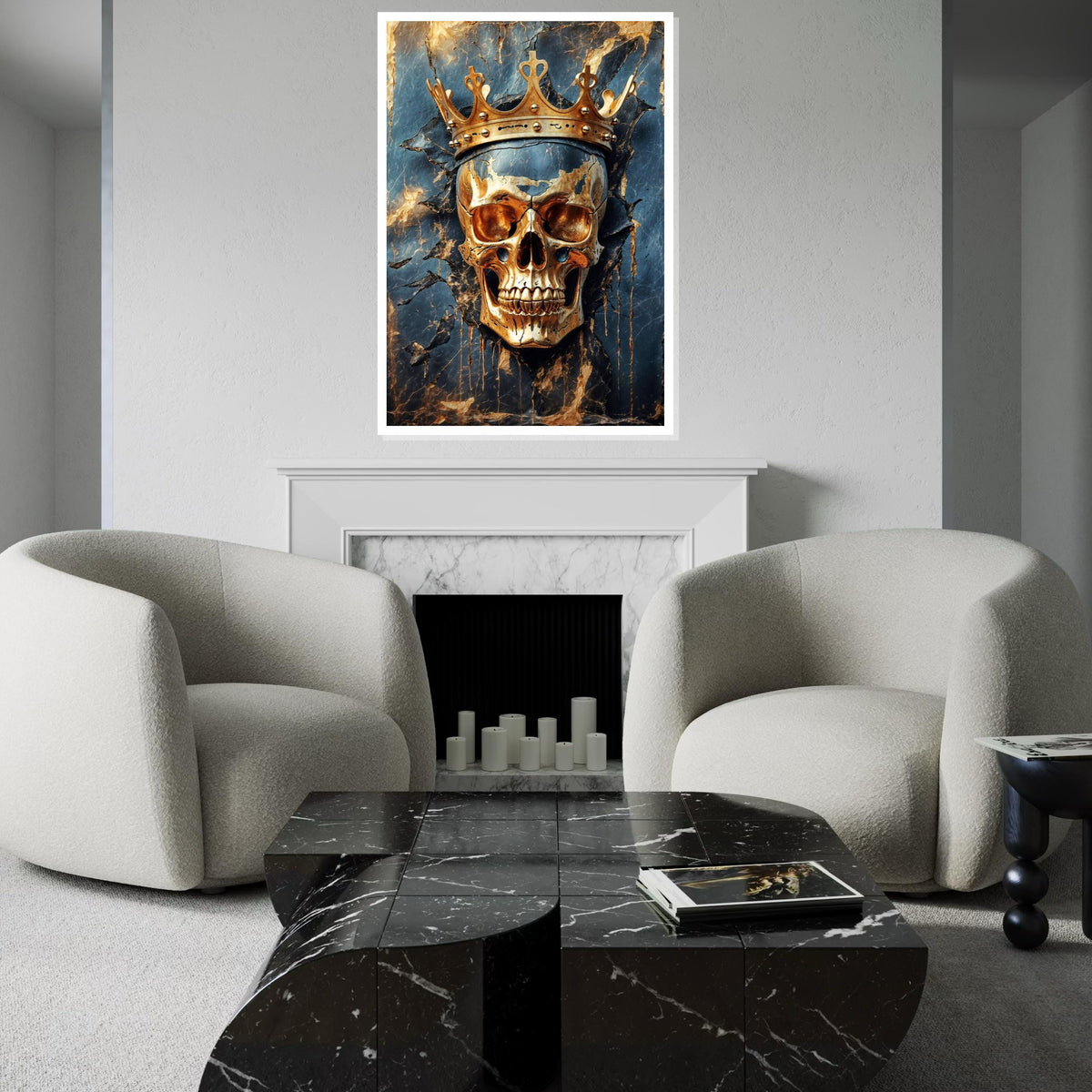 Royal Skull Canvas, Golden Crown Skull Art, Gothic Wall Art Canvas Design, Skulls Poster, Decorative Canvas, Ready to Hang Decoration