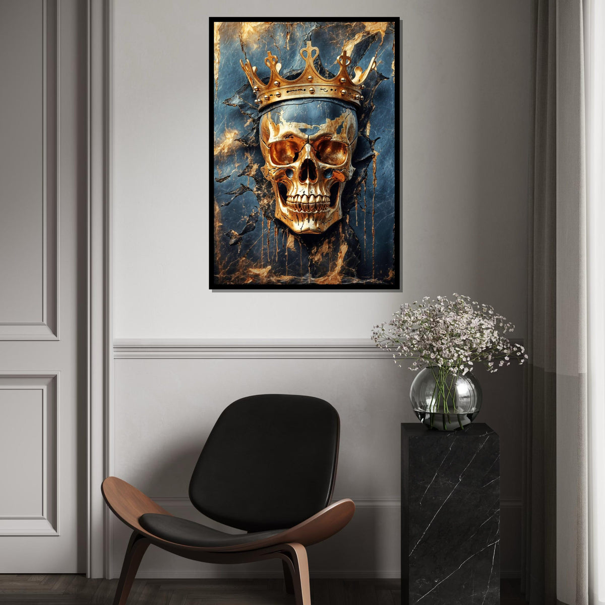 Royal Skull Canvas, Golden Crown Skull Art, Gothic Wall Art Canvas Design, Skulls Poster, Decorative Canvas, Ready to Hang Decoration