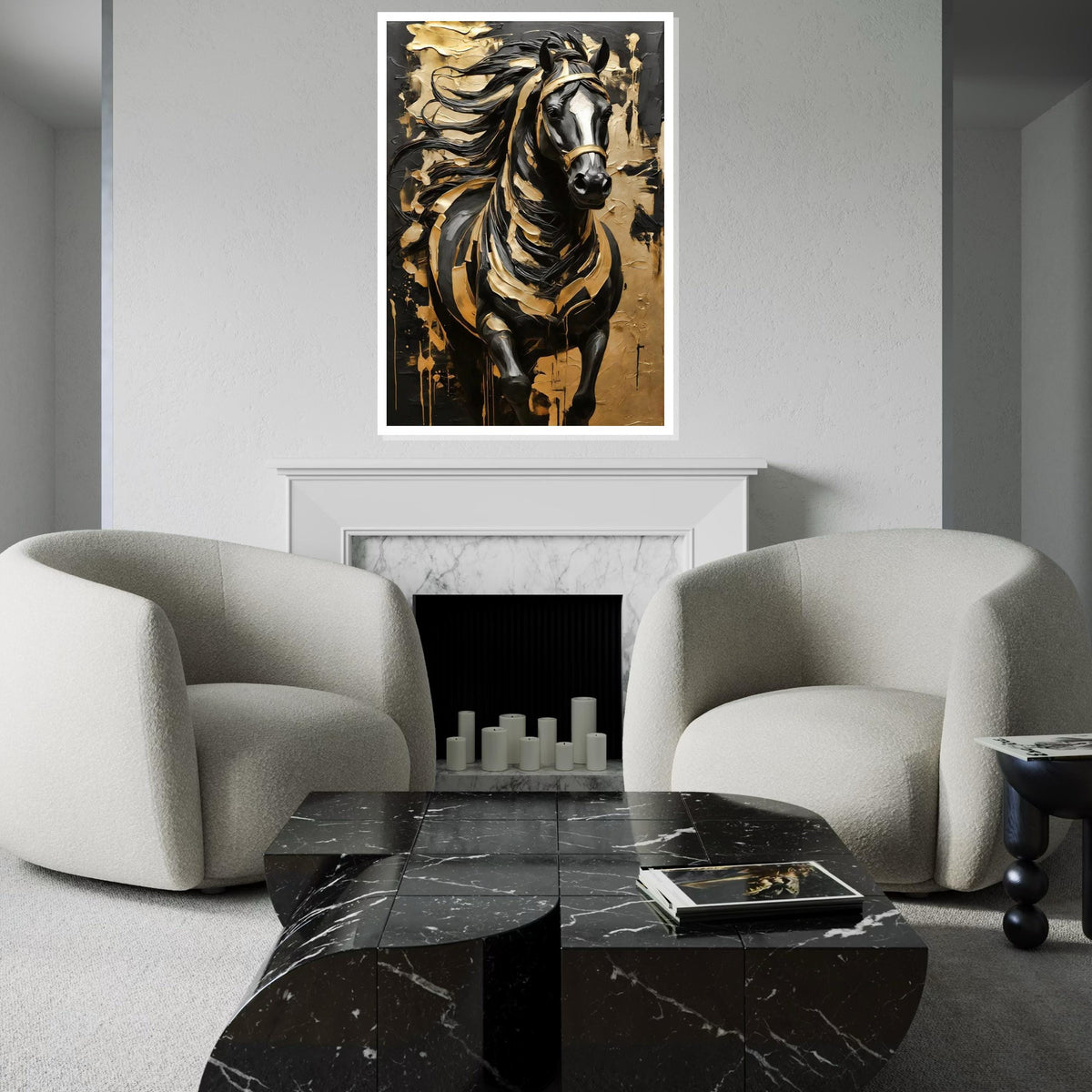Majestic Black Stallion Canvas, Gold Accents Horse Wall Art, Equine Canvas Design, Black and Gold Art, Ready to Hang Wall Decoration