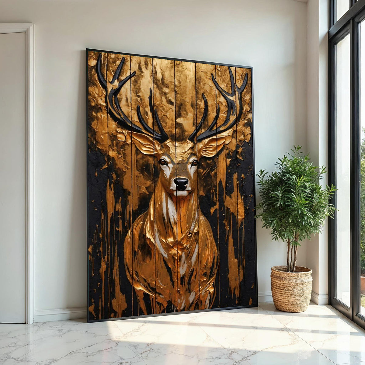 Golden Stag Canvas, Majestic Deer Wall Art, Gold Textured Animal Art, Wall Art Canvas Design, Ready To Hang Decoration