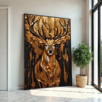 Golden Stag Canvas, Majestic Deer Wall Art, Gold Textured Animal Art, Wall Art Canvas Design, Ready To Hang Decoration