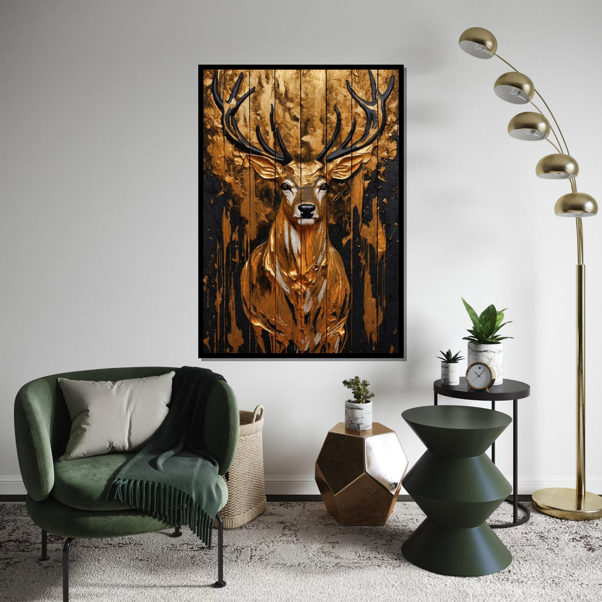Golden Stag Canvas, Majestic Deer Wall Art, Gold Textured Animal Art, Wall Art Canvas Design, Ready To Hang Decoration