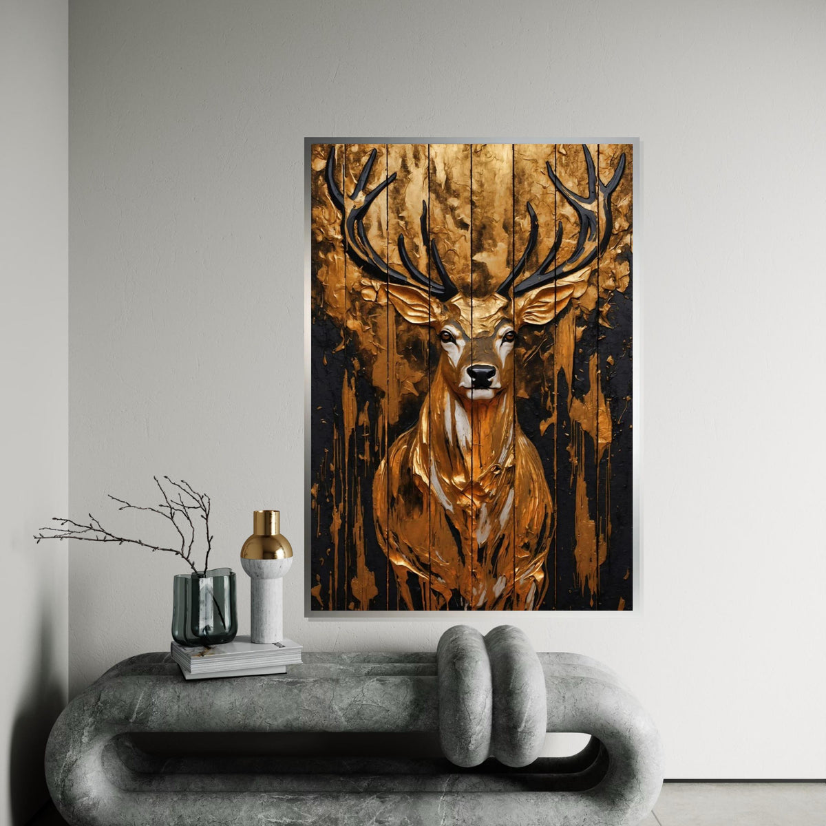Golden Stag Canvas, Majestic Deer Wall Art, Gold Textured Animal Art, Wall Art Canvas Design, Ready To Hang Decoration