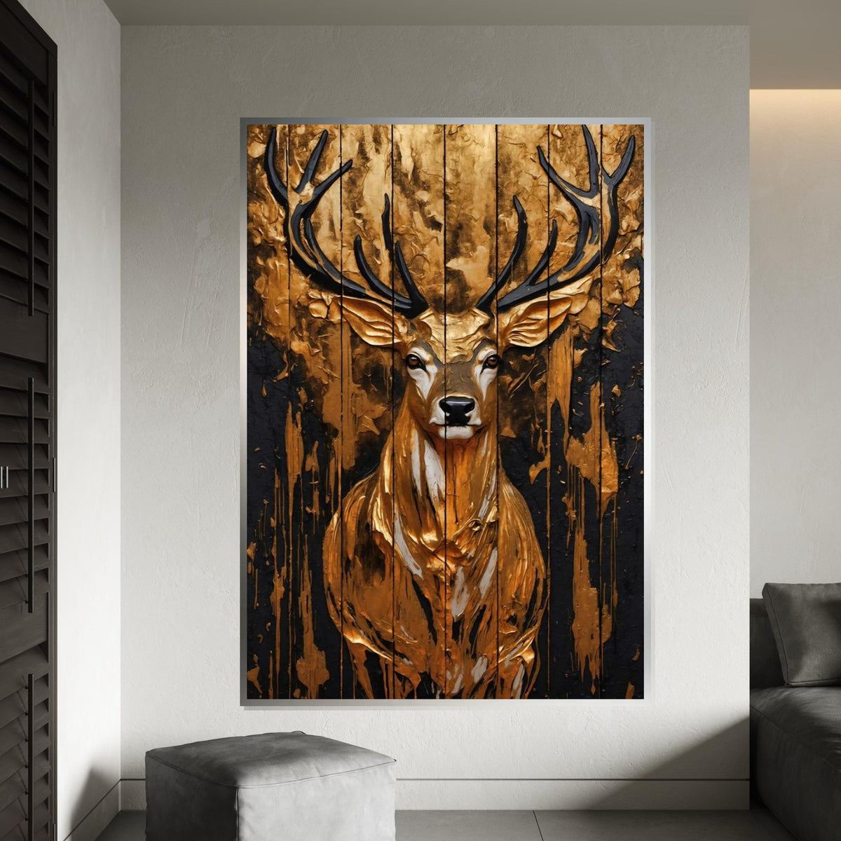 Golden Stag Canvas, Majestic Deer Wall Art, Gold Textured Animal Art, Wall Art Canvas Design, Ready To Hang Decoration