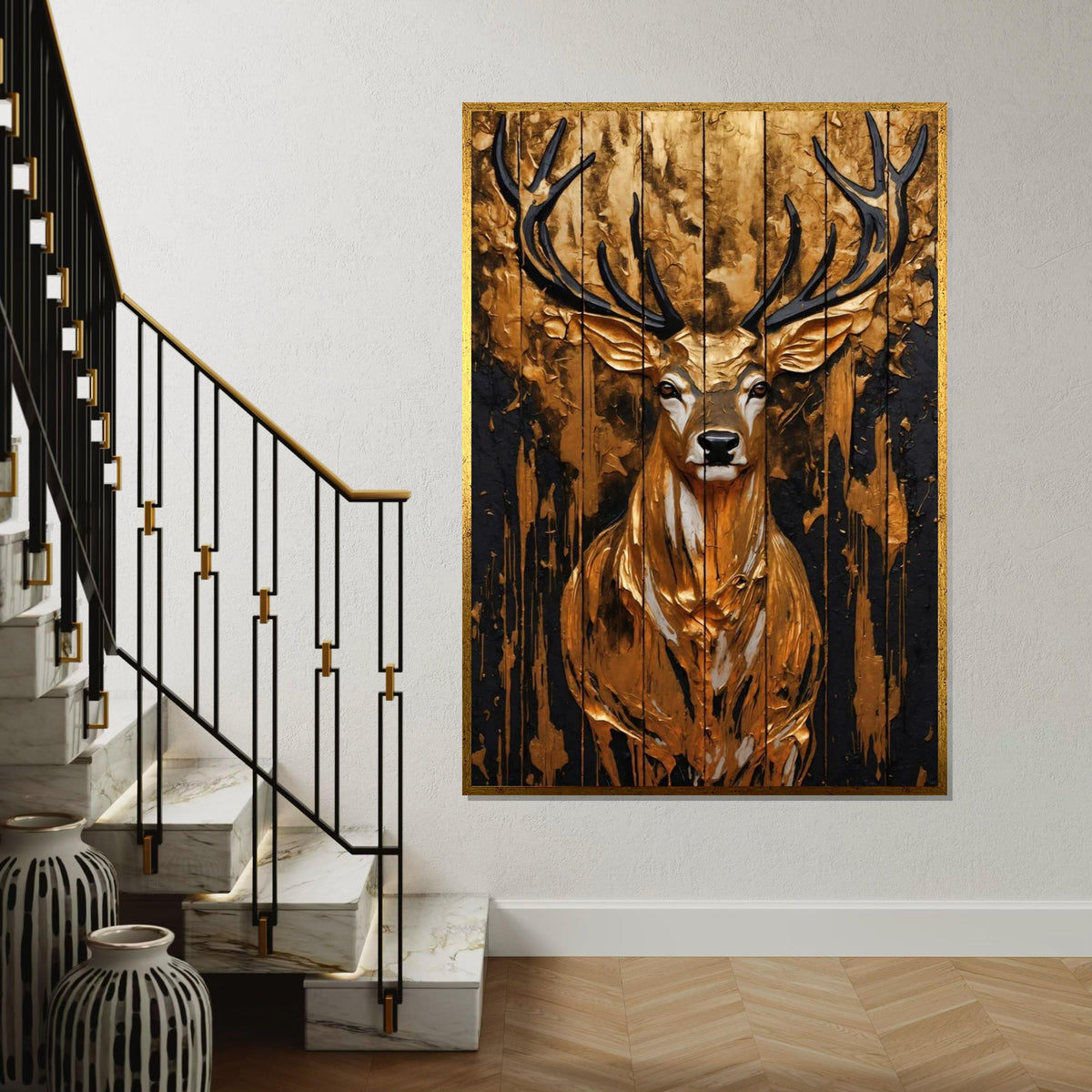 Golden Stag Canvas, Majestic Deer Wall Art, Gold Textured Animal Art, Wall Art Canvas Design, Ready To Hang Decoration
