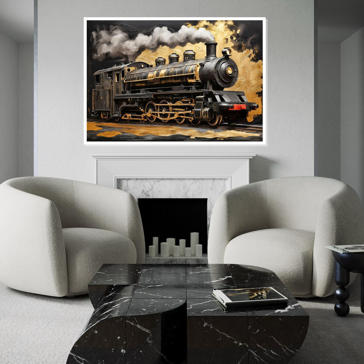 Golden Steam Train Canvas, Locomotive Wall Art, Train Decor, Industrial Art, Wall Art Canvas Design, Ready to Hang Decoration
