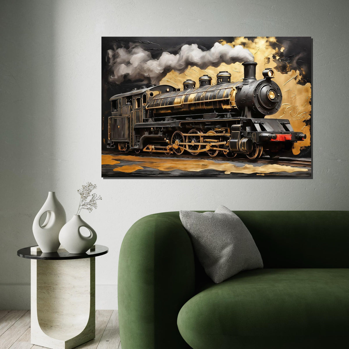 Golden Steam Train Canvas, Locomotive Wall Art, Train Decor, Industrial Art, Wall Art Canvas Design, Ready to Hang Decoration