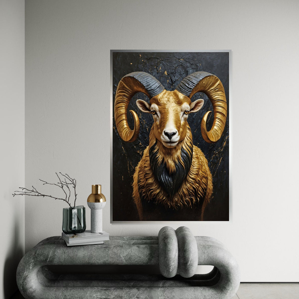 Majestic Ram Canvas, Golden Horns Wall Art, Animal Portrait Print, Wall Art Canvas Design, Ready to Hang Decoration