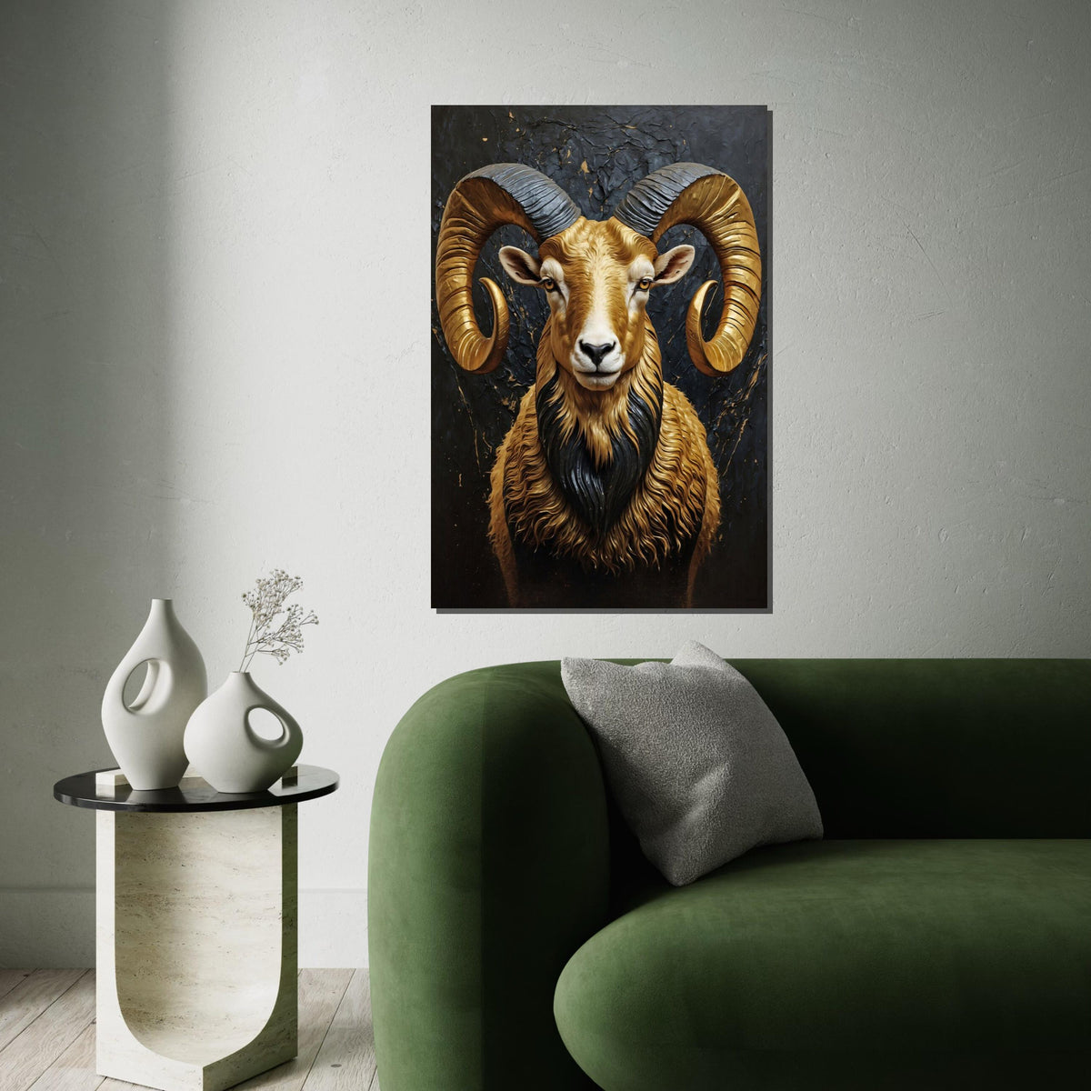 Majestic Ram Canvas, Golden Horns Wall Art, Animal Portrait Print, Wall Art Canvas Design, Ready to Hang Decoration