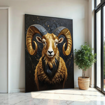 Majestic Ram Canvas, Golden Horns Wall Art, Animal Portrait Print, Wall Art Canvas Design, Ready to Hang Decoration