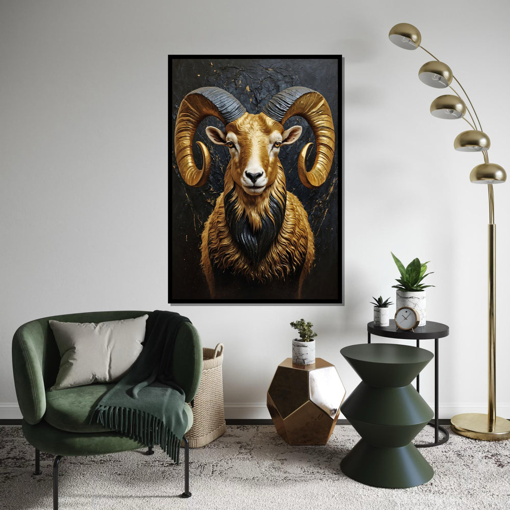 Majestic Ram Canvas, Golden Horns Wall Art, Animal Portrait Print, Wall Art Canvas Design, Ready to Hang Decoration