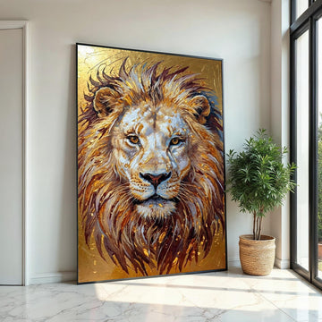 Majestic Lion Canvas, Regal Lion Art, Animal Wall Print, Gold Tones, Wall Art Canvas Design, Ready to Hang Decoration