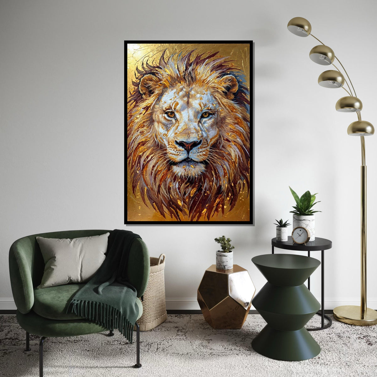 Majestic Lion Canvas, Regal Lion Art, Animal Wall Print, Gold Tones, Wall Art Canvas Design, Ready to Hang Decoration