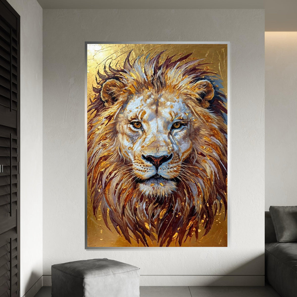 Majestic Lion Canvas, Regal Lion Art, Animal Wall Print, Gold Tones, Wall Art Canvas Design, Ready to Hang Decoration