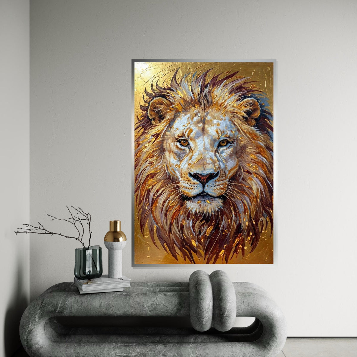 Majestic Lion Canvas, Regal Lion Art, Animal Wall Print, Gold Tones, Wall Art Canvas Design, Ready to Hang Decoration