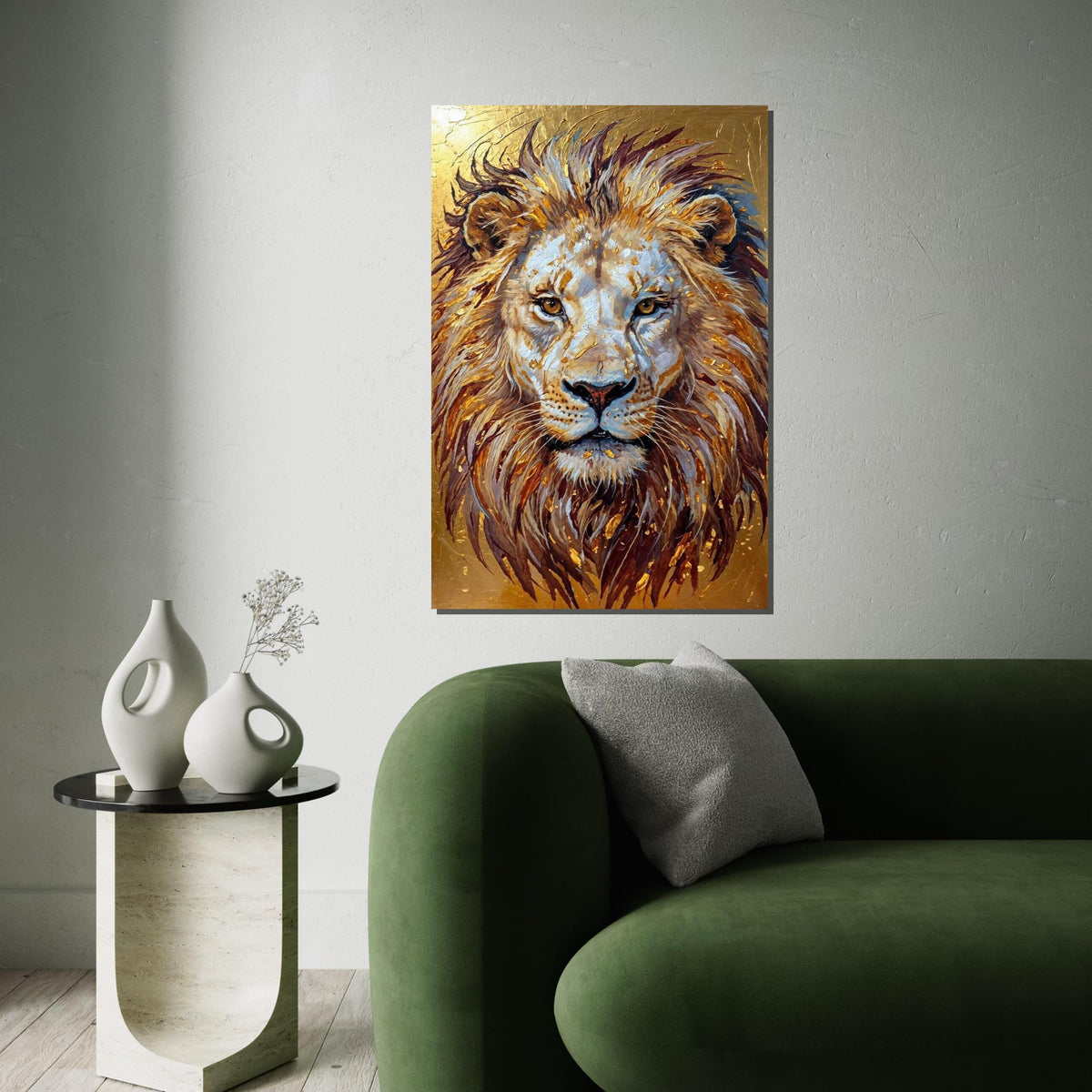 Majestic Lion Canvas, Regal Lion Art, Animal Wall Print, Gold Tones, Wall Art Canvas Design, Ready to Hang Decoration