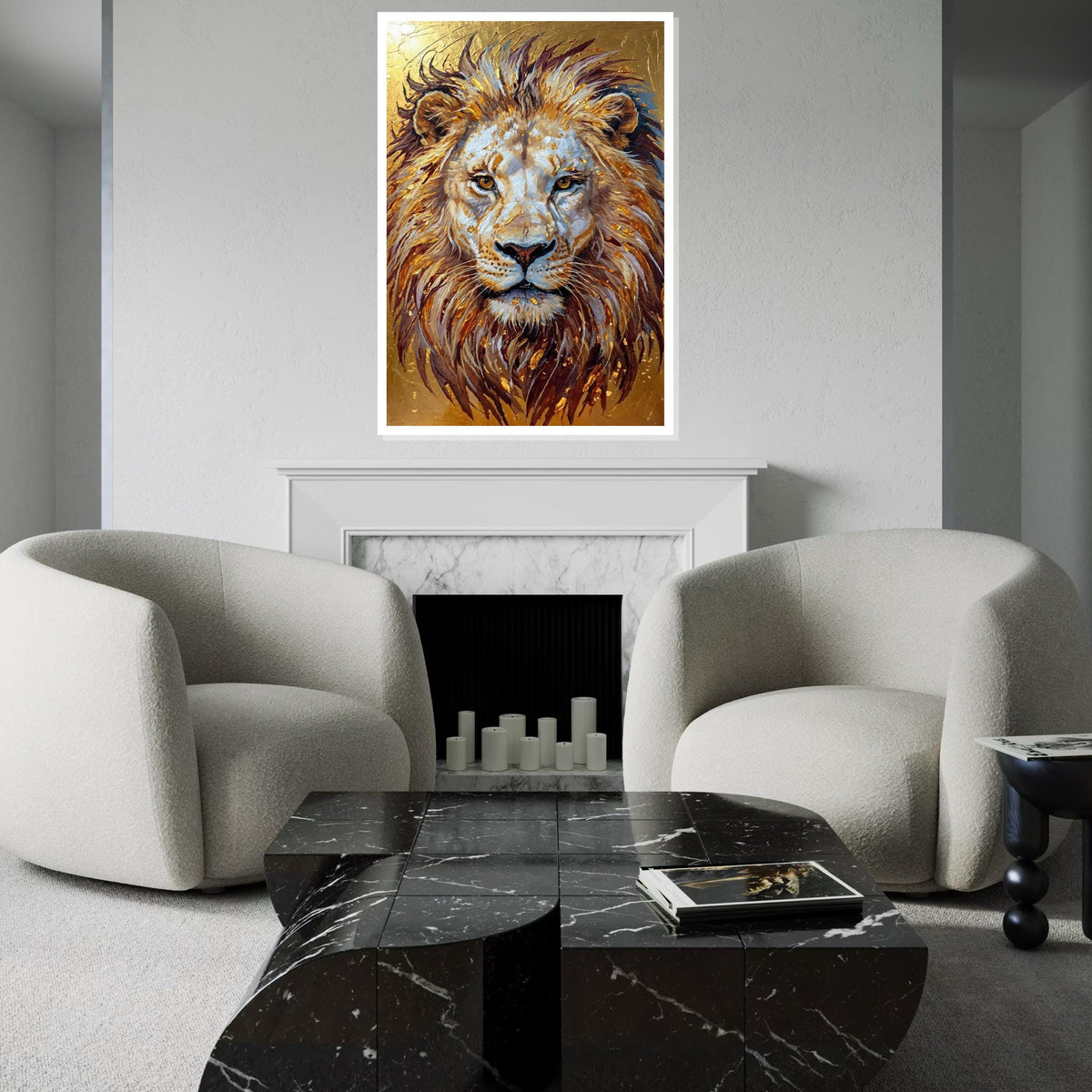 Majestic Lion Canvas, Regal Lion Art, Animal Wall Print, Gold Tones, Wall Art Canvas Design, Ready to Hang Decoration