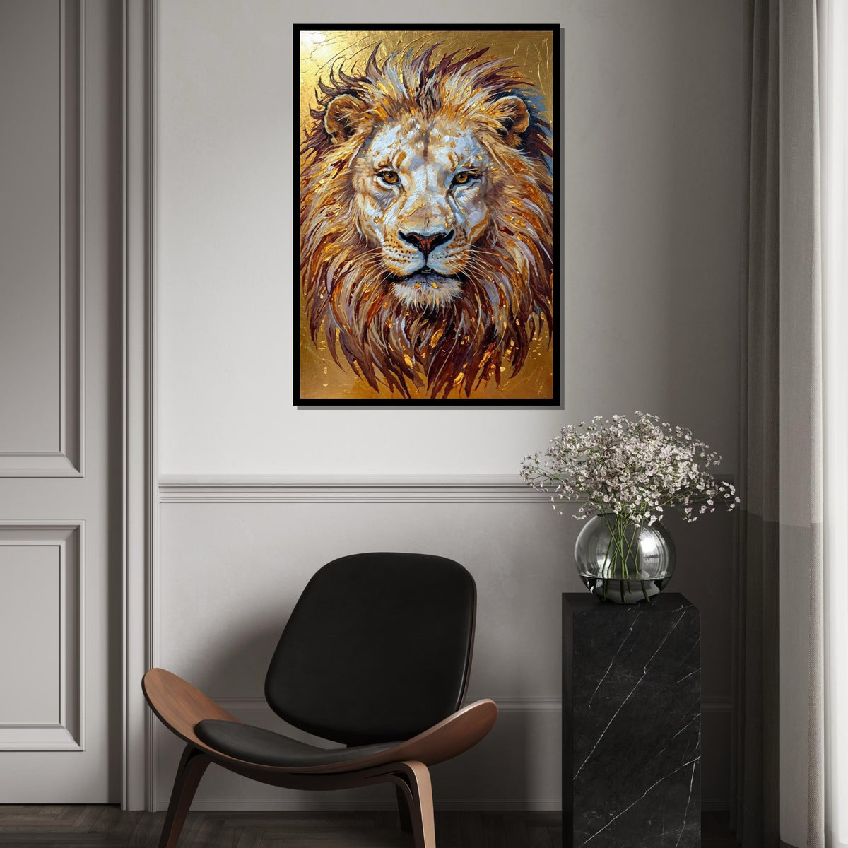 Majestic Lion Canvas, Regal Lion Art, Animal Wall Print, Gold Tones, Wall Art Canvas Design, Ready to Hang Decoration