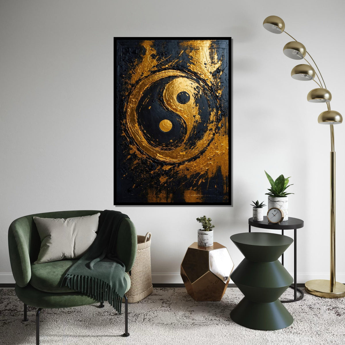 Gold Yin Yang Canvas, Zen Art, Textured Yin Yang Design, Wall Art Canvas, Black Gold Decor, Modern Abstract, Ready To Hang Decoration
