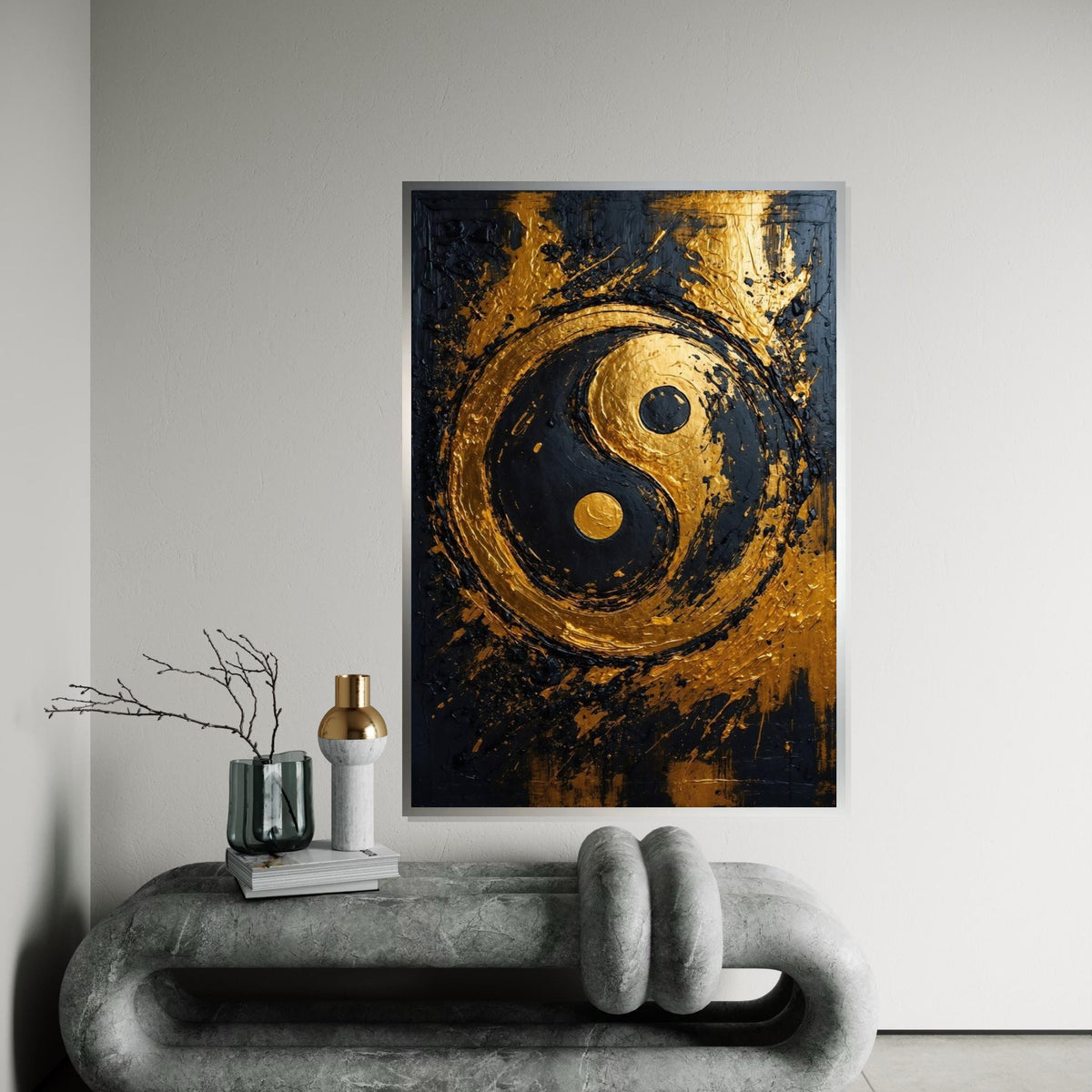 Gold Yin Yang Canvas, Zen Art, Textured Yin Yang Design, Wall Art Canvas, Black Gold Decor, Modern Abstract, Ready To Hang Decoration