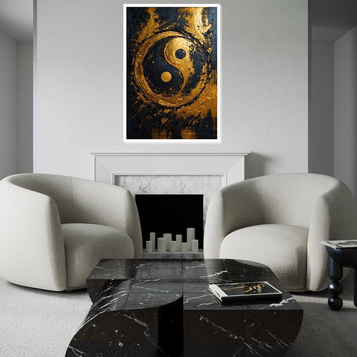 Gold Yin Yang Canvas, Zen Art, Textured Yin Yang Design, Wall Art Canvas, Black Gold Decor, Modern Abstract, Ready To Hang Decoration